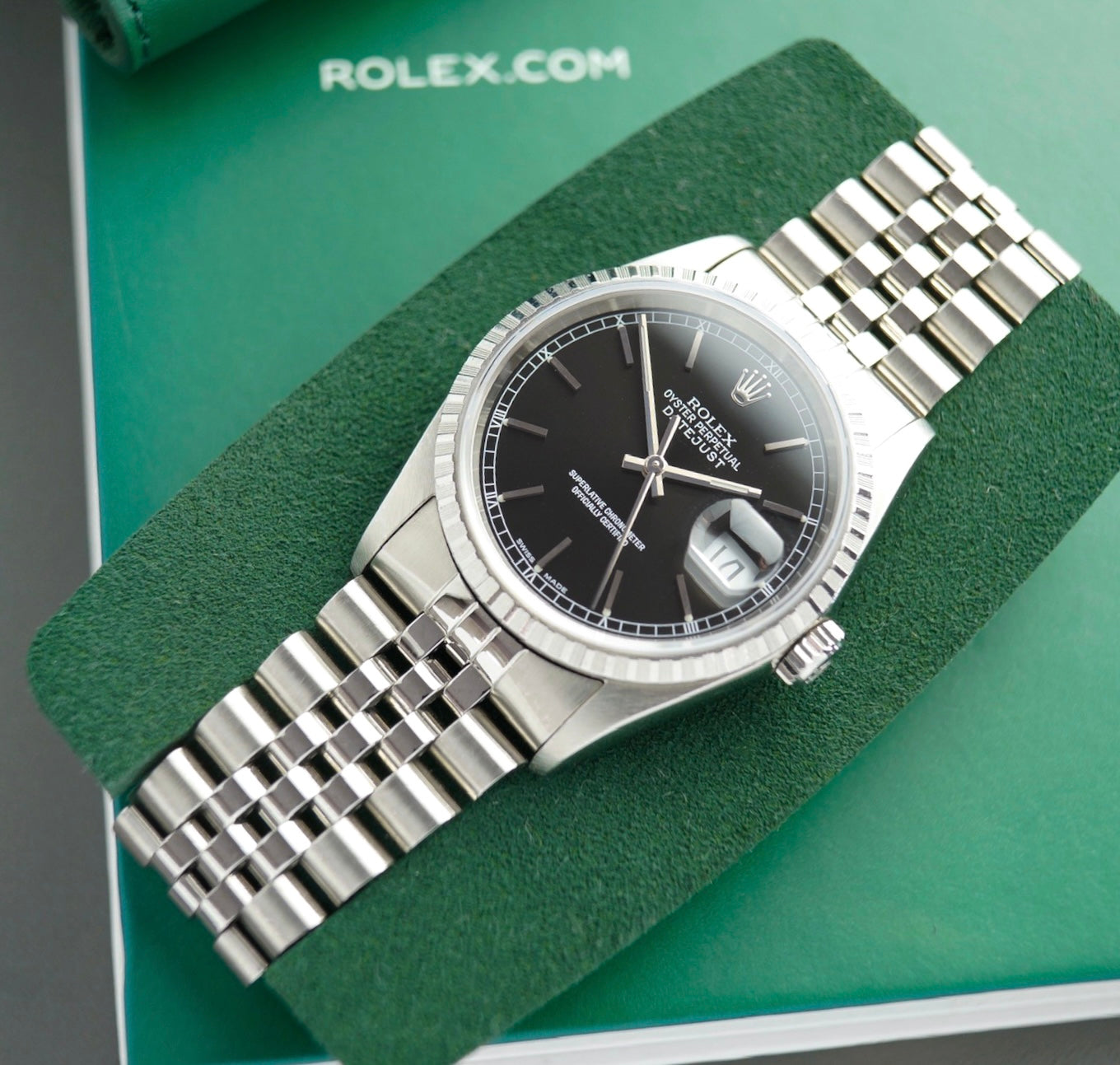 Rolex Datejust 36mm Ref. 16220 Jubilee schwarzes Blatt inkl. Etui